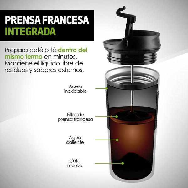 Termo Para Café Con Prensa Francesa 350ml Portátil
