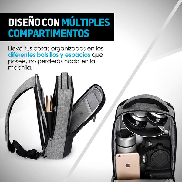 Mochila Antirrobo Mini, Impermeable con Puerto USB para Power Bank, Espacio para Notebook