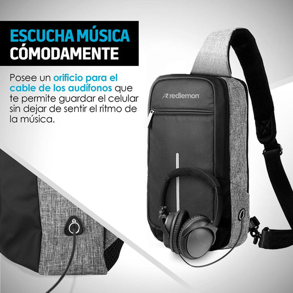 Mochila Antirrobo Mini, Impermeable con Puerto USB para Power Bank, Espacio para Notebook