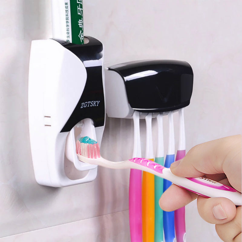 Dispensador automático de pasta de dientes + portacepillos