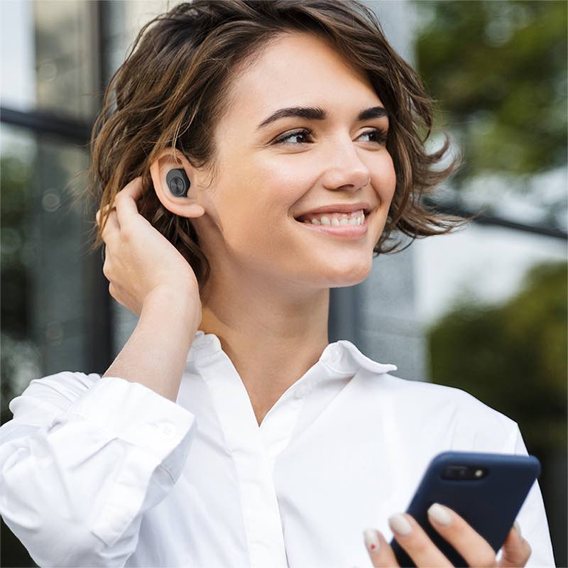 Audífonos Bluetooth TWS con Micrófono Manos Libres y Base de Carga 450 mAh