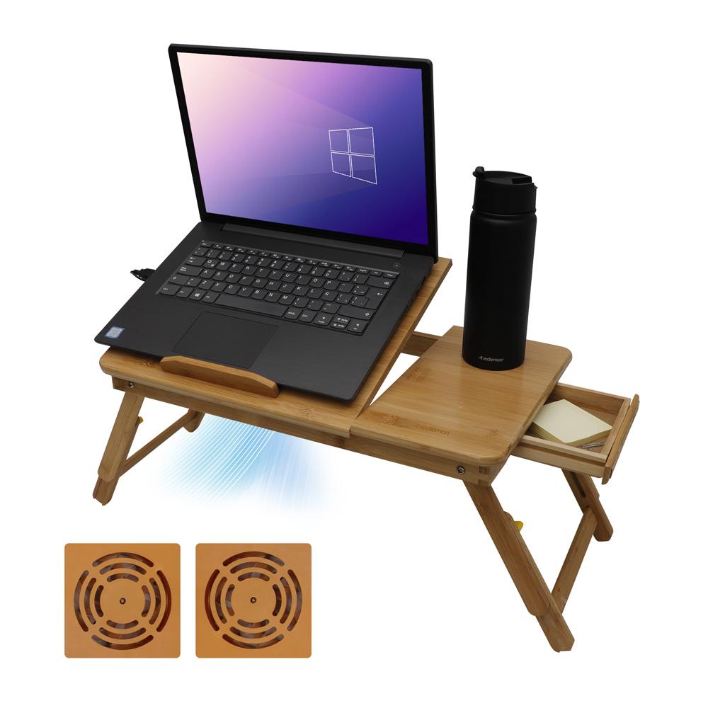 Mesa Plegable para Laptop de Bambú con 2 Ventiladores