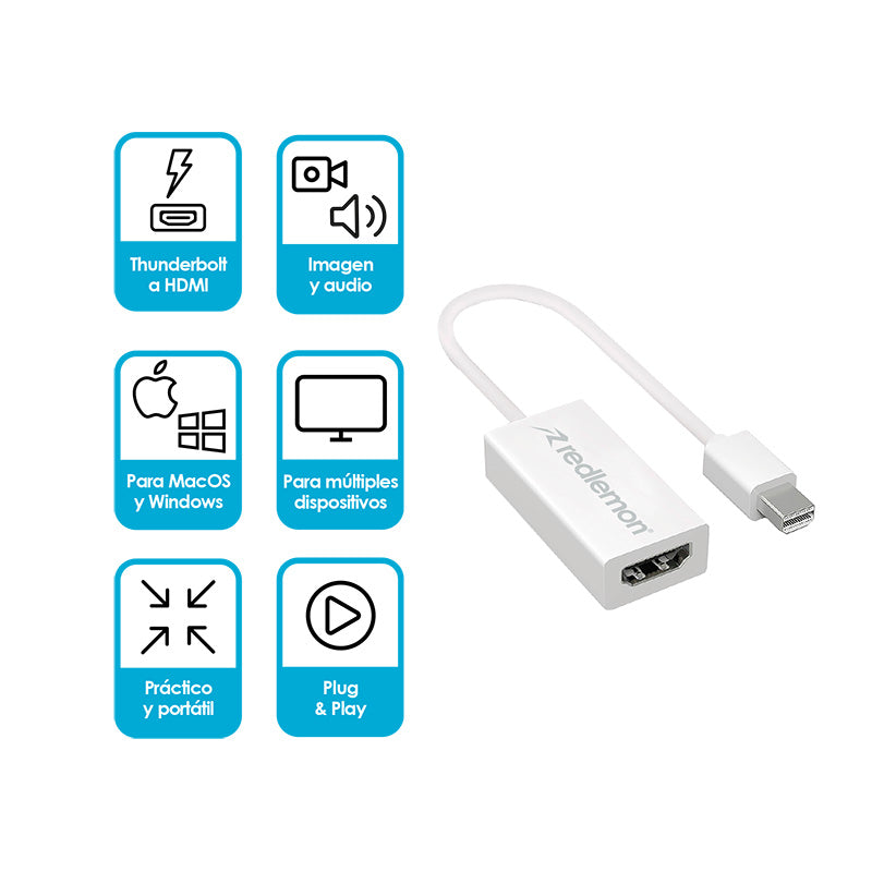 Adaptador HDMI y Convertidor de Mini DisplayPort Thunderbolt a HDMI 1080P y Audio para Windows y Mac