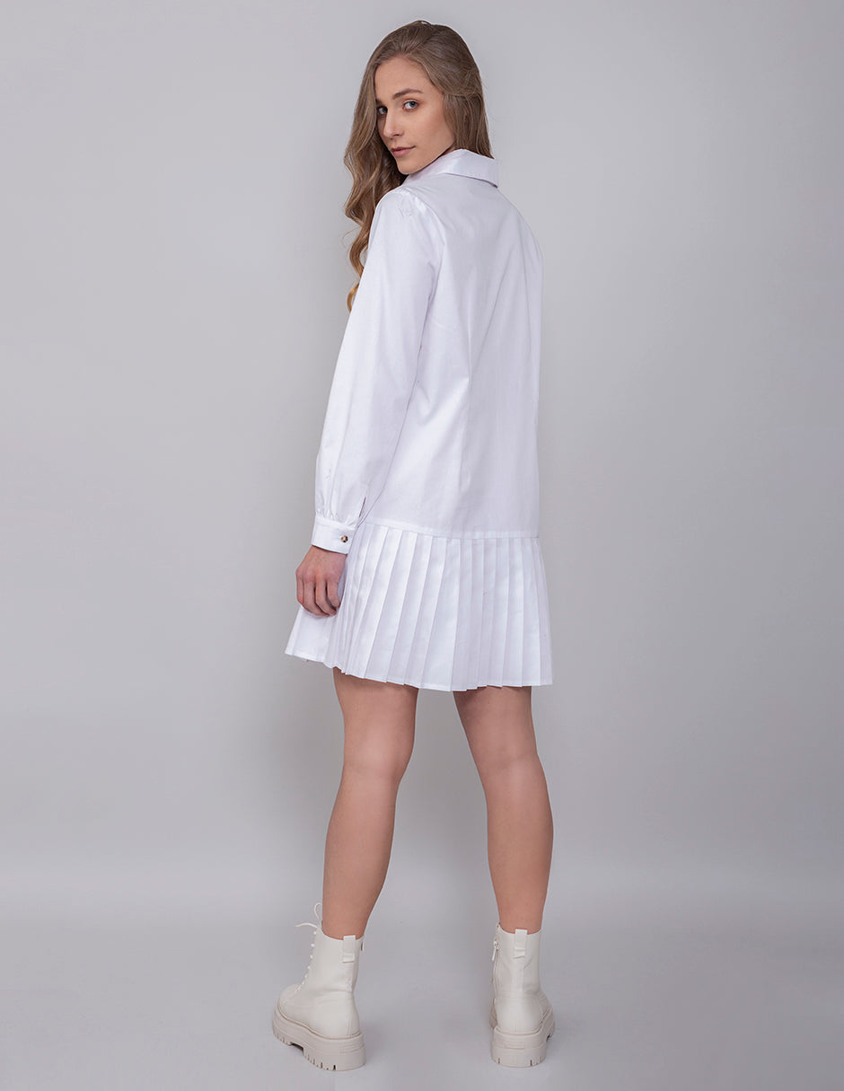 Vestido Camisero Tablones Olivo e Ivory