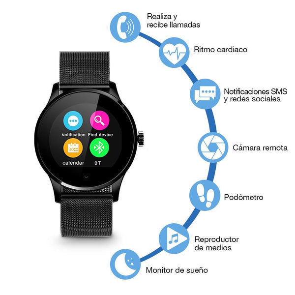 Smartwatch Reloj Inteligente Notificaciones de Mensajería y Redes Sociales iOS y Android Modelo K88H