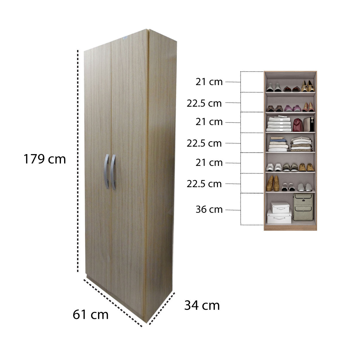 Mueble Armario Closet 2 Puertas + Estantes Mdp