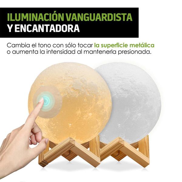 Lámpara de Luna en Impresión 3D, Réplica Exacta de la Superficie Lunar, GRANDE (18 cm)