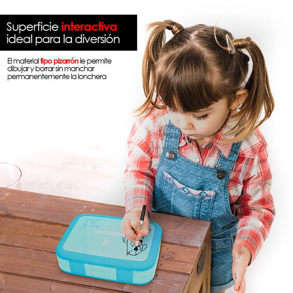 Lonchera para Niños Tipo Bento Box de 5 Divisiones, Sellado Hermético, Incluye Tenedor-Cuchara