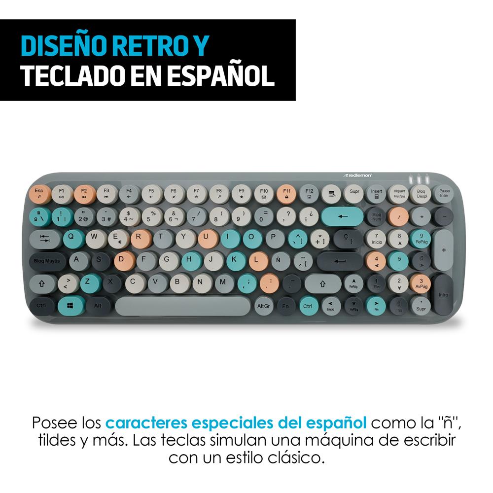 Teclado y Mouse Inalámbrico Retro Vintage con Receptor USB
