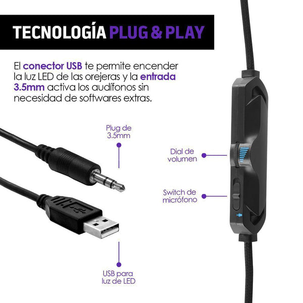 Audífonos Gamer Sonido HD 360° Cable Auxiliar Mod. G9500