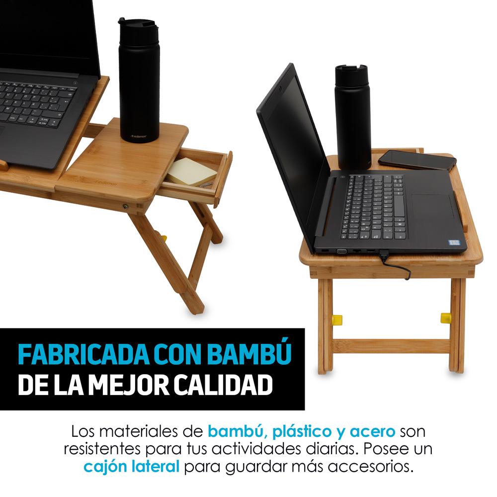 Mesa Plegable para Laptop de Bambú con 2 Ventiladores