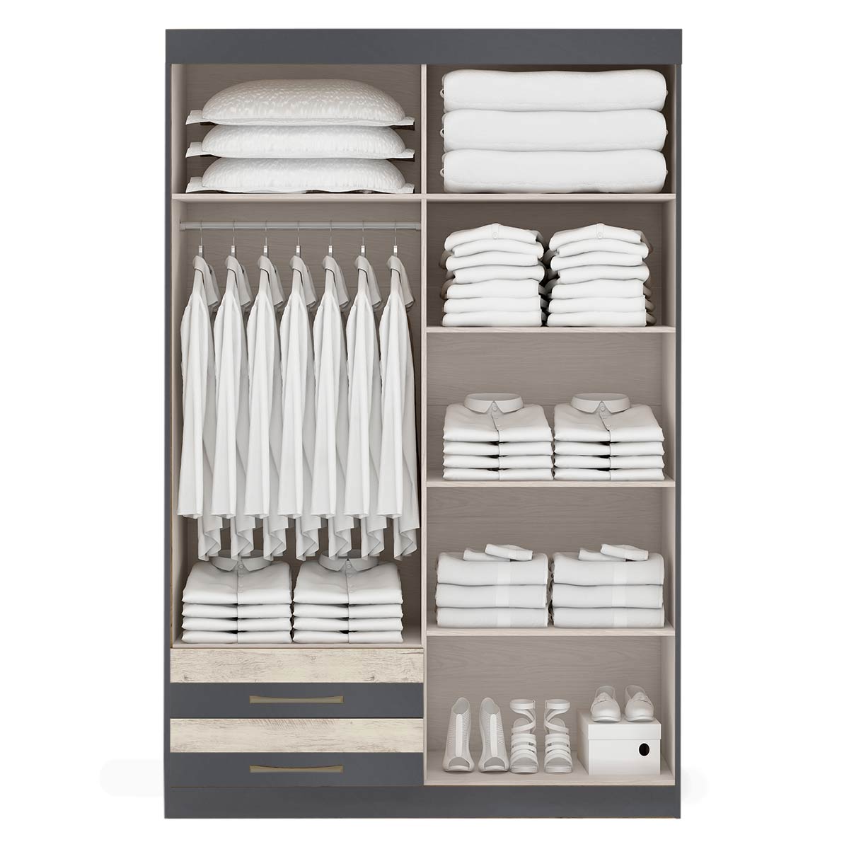 Mueble Armario Closet Ropero Organizador Puertas Gris Blanco