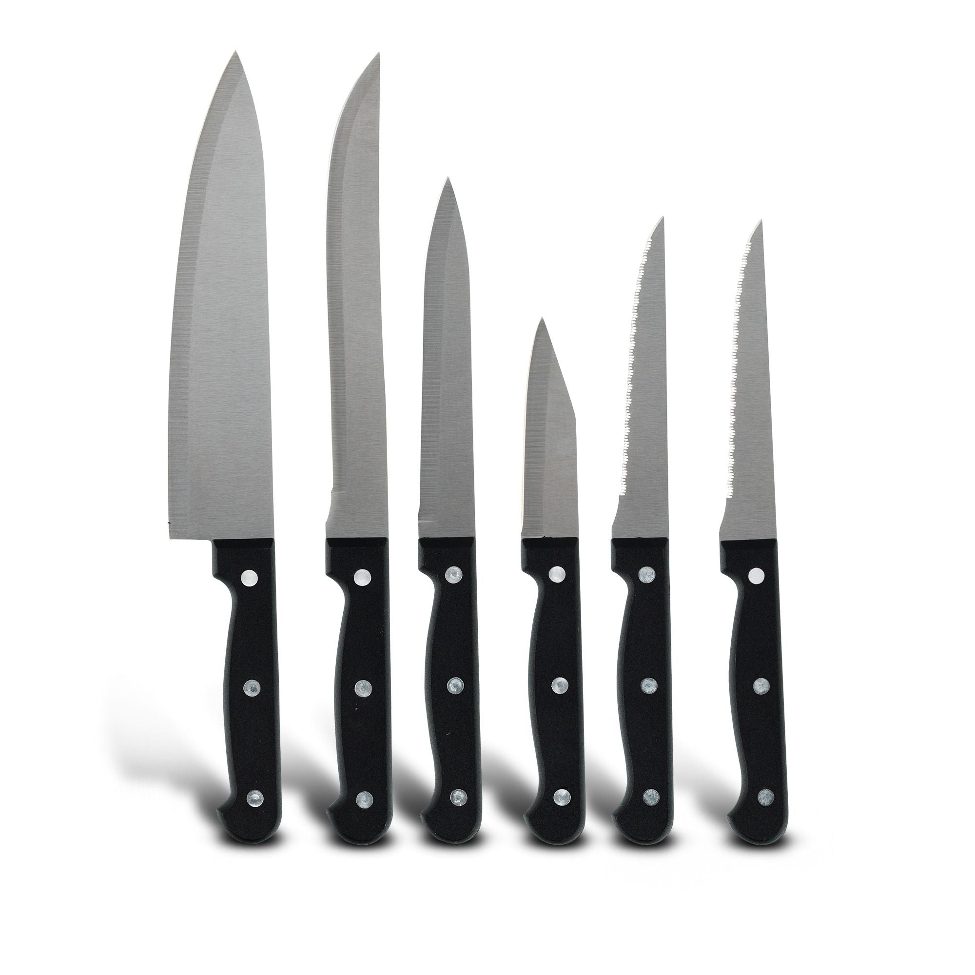 Juego de cuchillos con triple remache Ekco Classic de 6 Piezas de Acero inoxidable y mango de polipropileno Color Negro