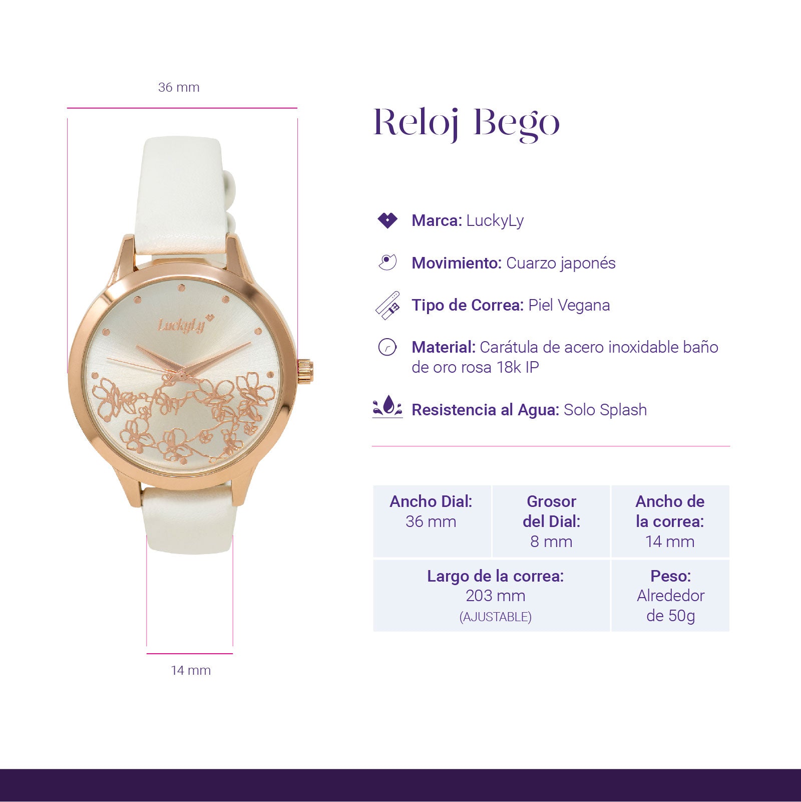 Reloj Bego - Blanco con Oro Rosa