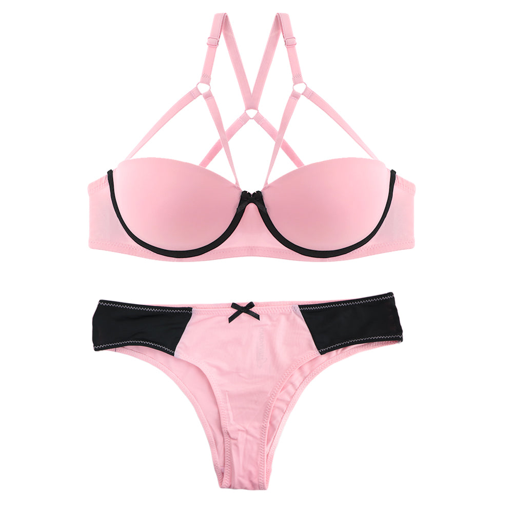 Coordinado Brasier Strapless y bikini rosa