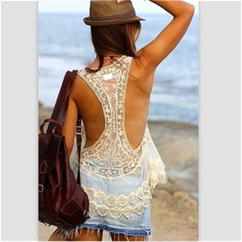 Salida De Playa Crochet Beige