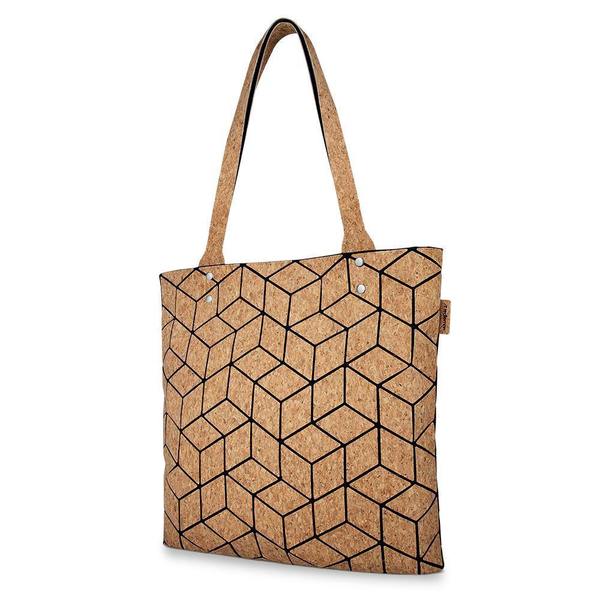 Bolsa para Mujer con Cubierta de Corcho y Diseño Geométrico, Resistente, Cierre Oculto, 33x33 cm